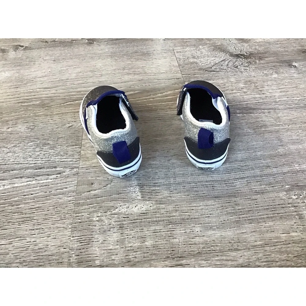 Vans Toddler Size 8.5 slip on Sneakers Glitter silver Blue Off The Wall Shoes